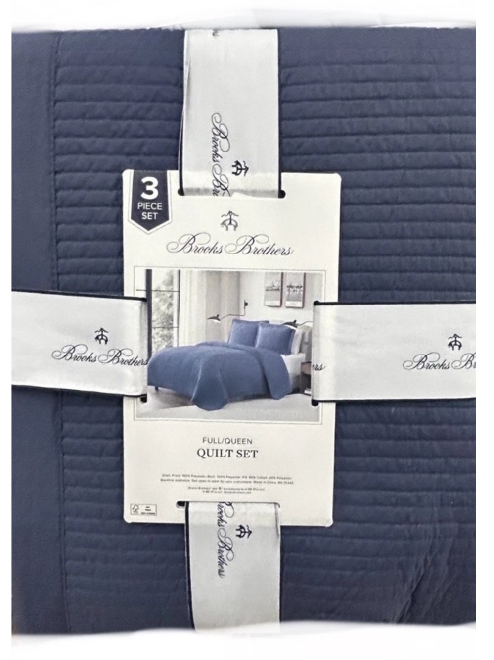 Brooks Brothers Blue Full/Queen Quilt Set 90”x90”